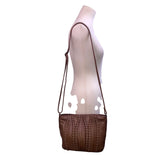 Day & Mood Women’s Brown Leather Woven Zip Closure Adjustable Crossbody Bag