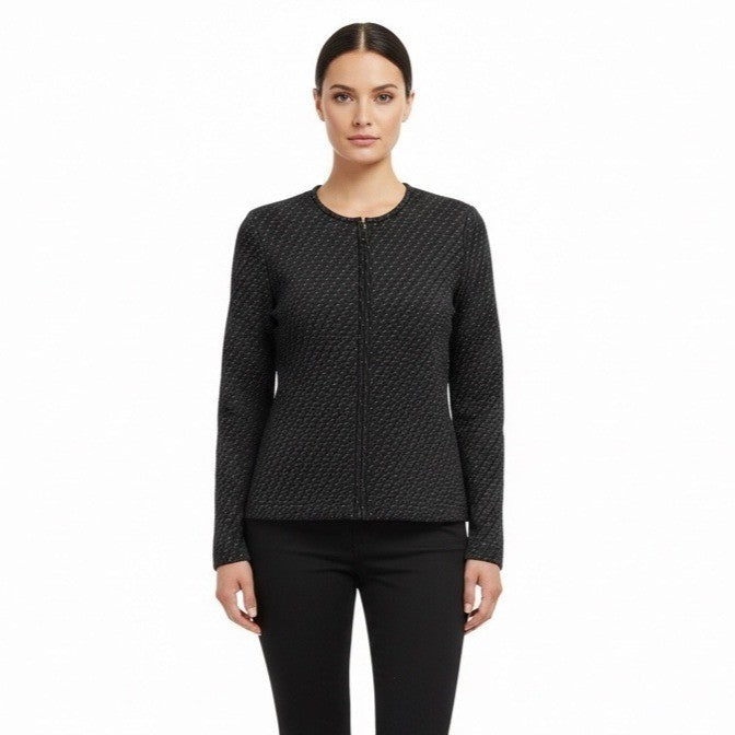 Exclusively Misook Womens Black Textured Zip-Up Jacket Size S