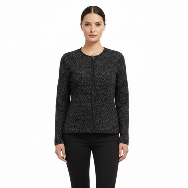 Exclusively Misook Womens Black Textured Zip-Up Jacket Size S