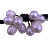 Multi Strand Leather Womens Black Freshwater Baroque Pearls Necklace Magnetic Cl