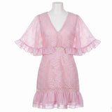 Selfie Leslie Womens Pink Embroidered Mini Dress With Flounce Sleeves Size S