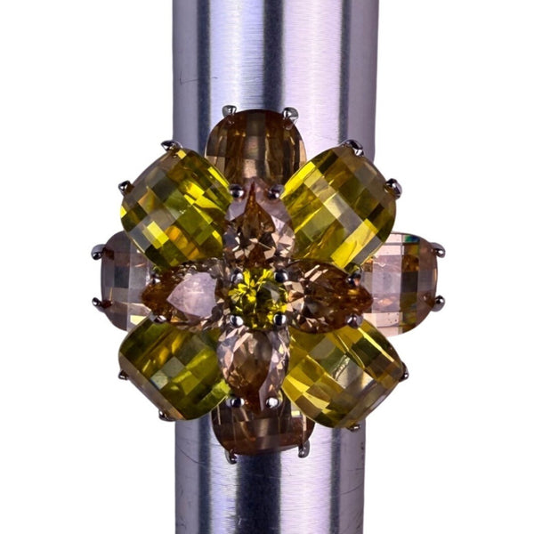 Silver Tone Womens Yellow Faceted Floral Cocktail ,  Metal Jewelry