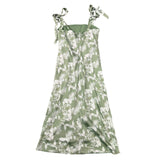 Hutch Womens Green Floral Polyester A-Line Midi Dress With Tie Straps Size 8