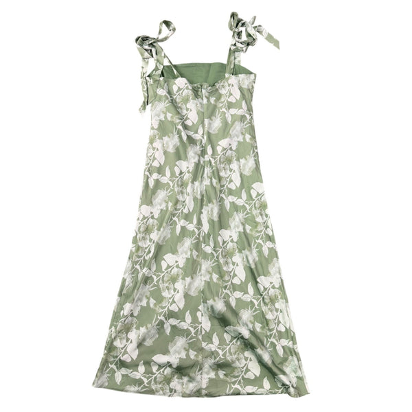 Hutch Womens Green Floral Polyester A-Line Midi Dress With Tie Straps Size 8