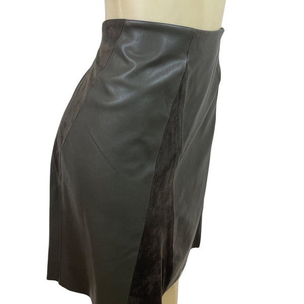 Catherine Malandrino Faux Leather & Suede Paneled Skirt Side Zipper Sz 10 - New