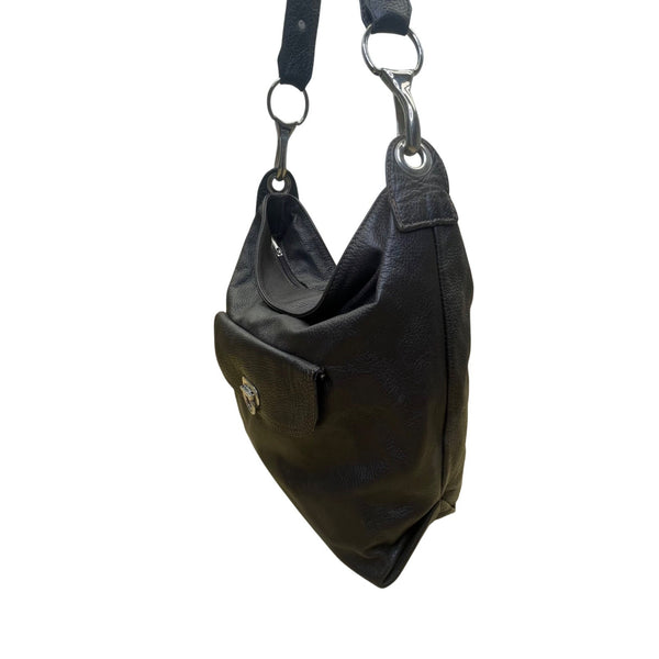 Elen Gotti Women’s Brown Leather Silver Hardware Hobo Shoulder Bag