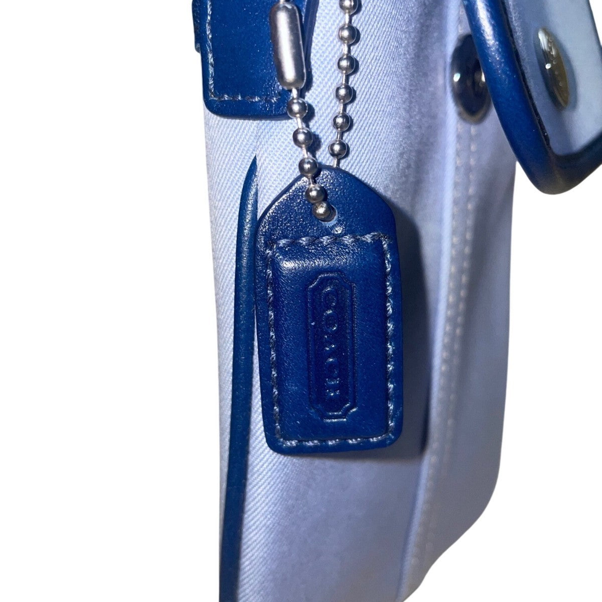 Coach Women’s Light Blue Fabric & Leather With Signature Detail Wristlet Bag