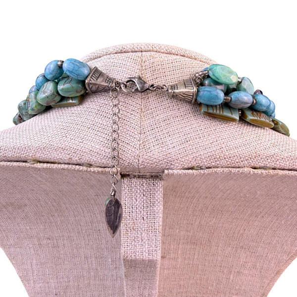 Coldwater Creek Womens Multi-Green Resin Beaded 5-Strand Collar Necklace