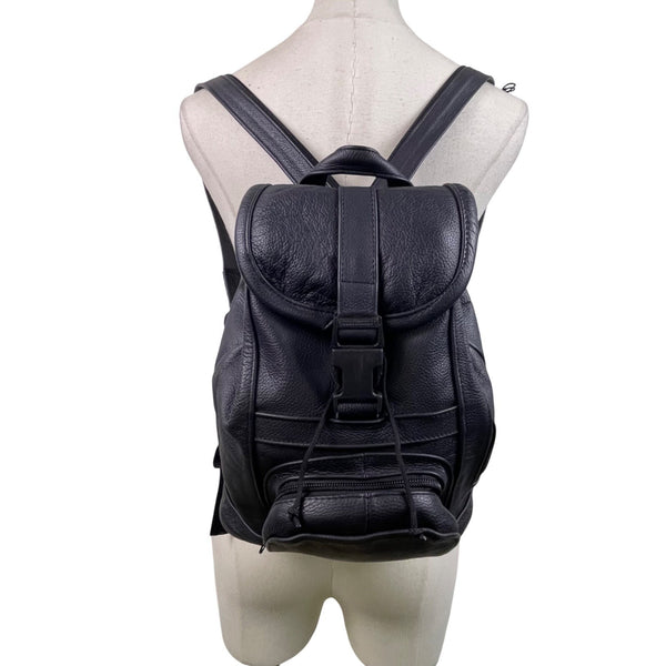 Women’s Dark Blue Genuine Leather Adjustable Straps With Zipper Backpack Size S