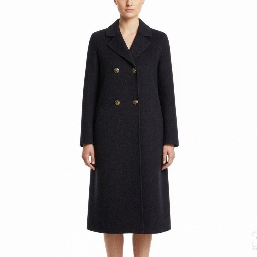 Ceplus Womens Black Wool Blend Long Coat Italy Double-Breasted Size 48