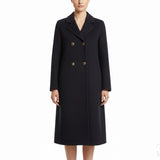 Ceplus Womens Black Wool Blend Long Coat Italy Double-Breasted Size 48