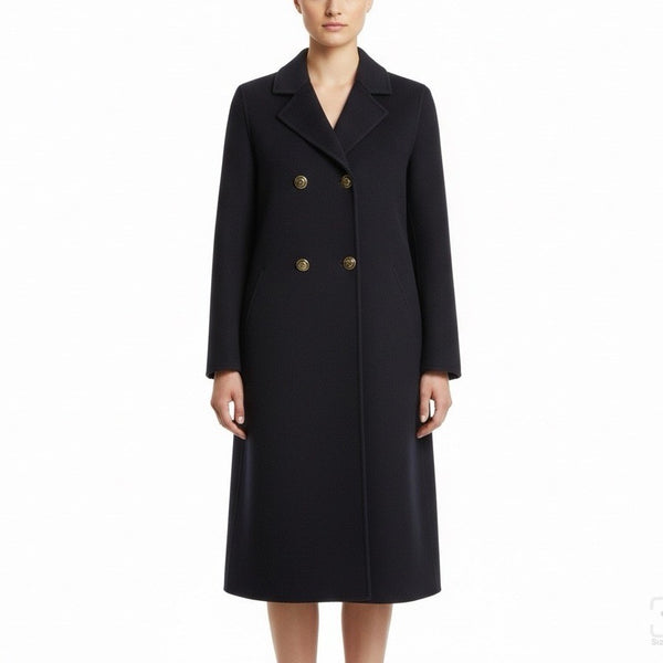 Ceplus Womens Black Wool Blend Long Coat Italy Double-Breasted Size 48