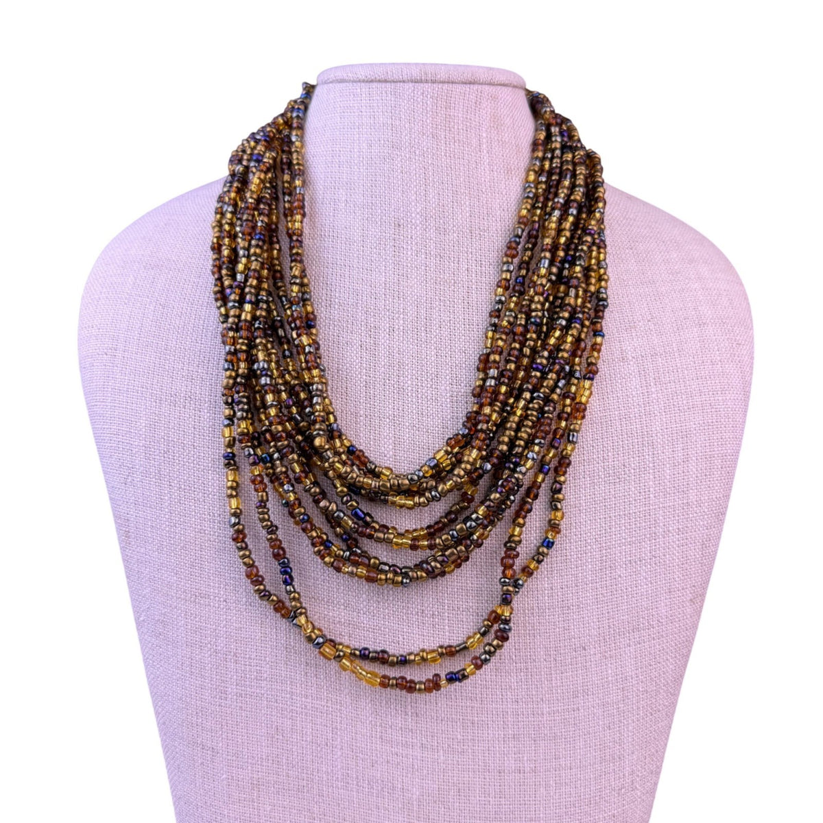 Womens Brown Gold Glass Bead Necklace Necklace 12 Strands