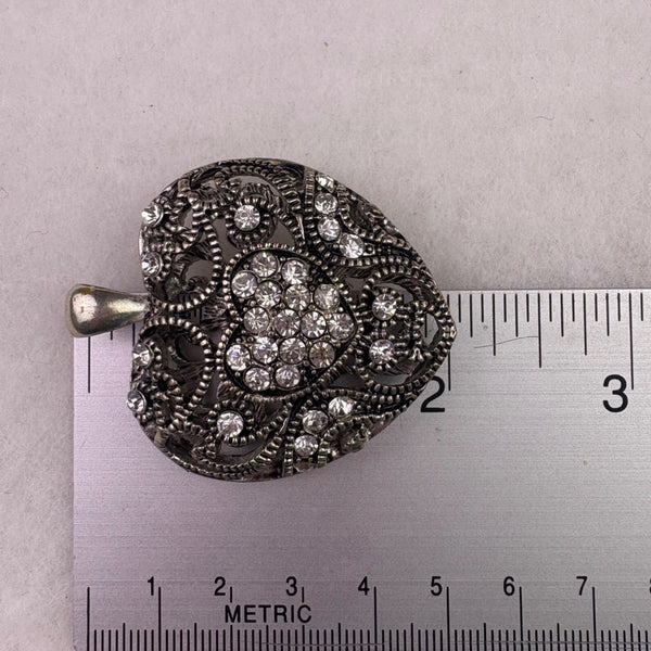 Silver Tone Womens Rhinestone Filigree Puffy Heart Pendant Jewelry Statement