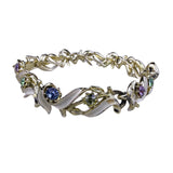 Gold Tone Womens Multi-Color Rhinestone Enamel Leaf Design Bracelet 
