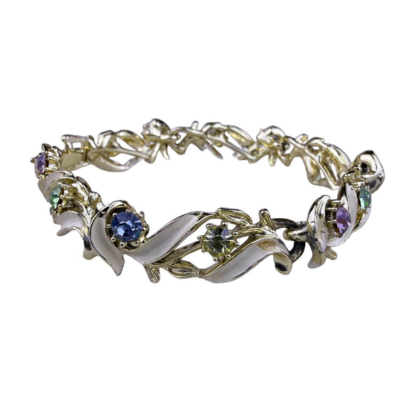 Gold Tone Womens Multi-Color Rhinestone Enamel Leaf Design Bracelet 