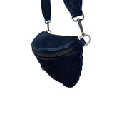 Shiraleah Womens Black Faux Leather Whipstitch Crescent Adjustable Crossbody Bag