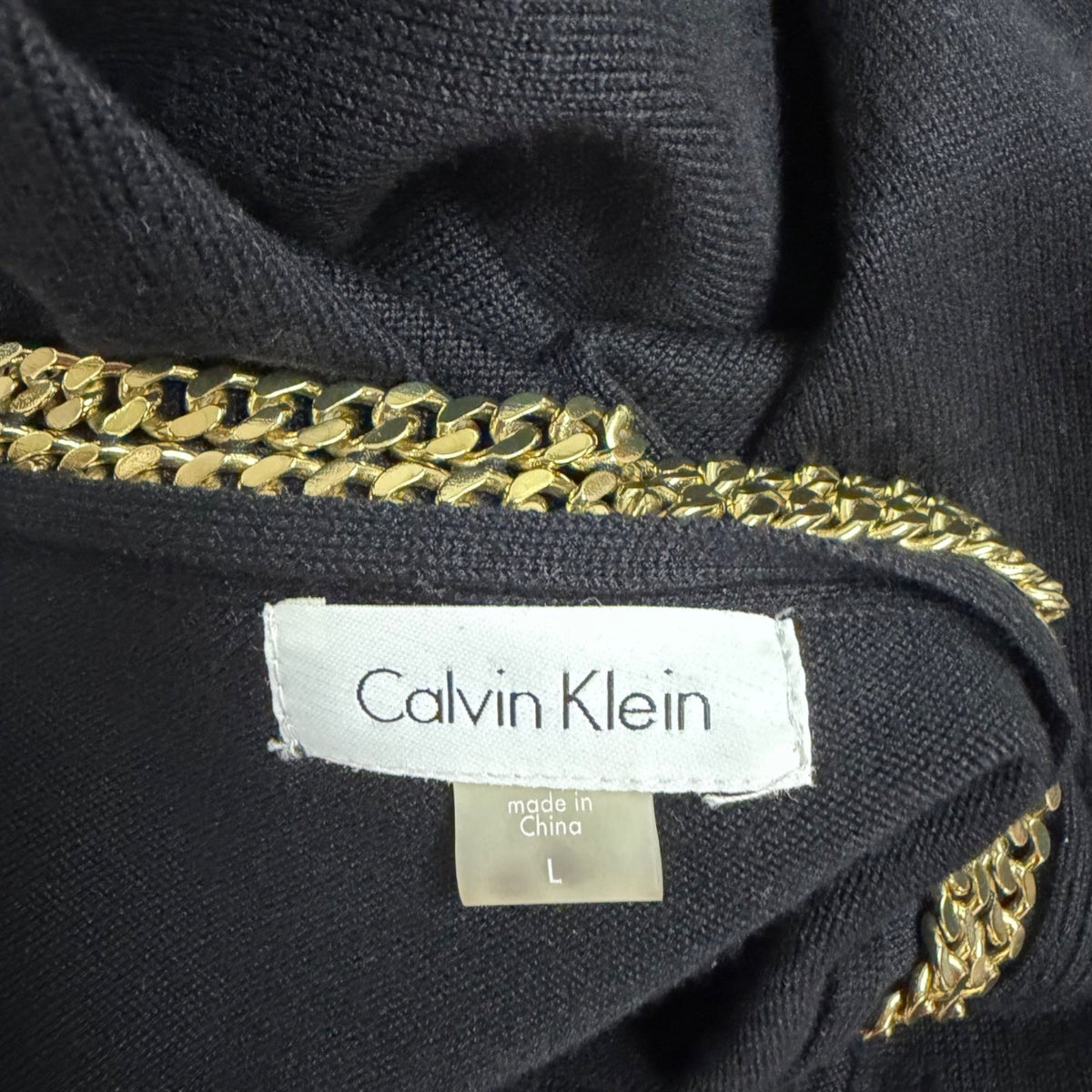 Calvin Klein Black Gold Chain Detail Cropped Cardigan Womens Long Sleeve Sz L