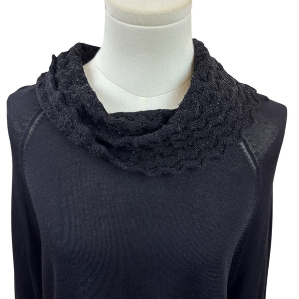 Anne Klein Black Knit Cowl Neck Sweater With Textured Collar