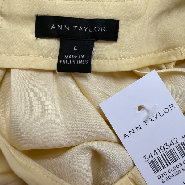 Ann Taylor Women's Yellow Blouse Relaxed Fit Pleated Scoop Neck Size L - New