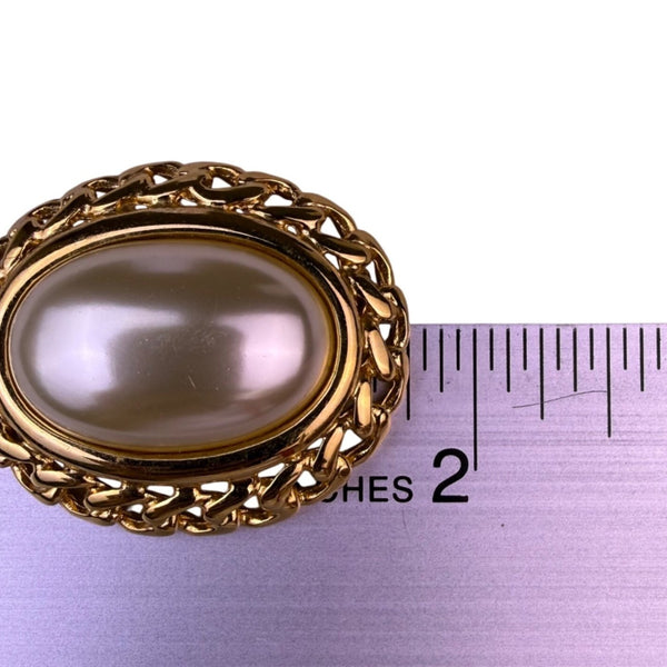 Napier Womens Gold Tone Faux Pearl Chain Link Brooch Vintage Jewelry