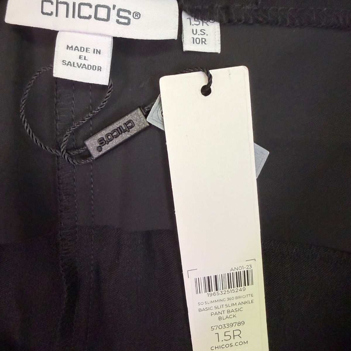 Chico’s Women’s Black Rayon Blend Slim Ankle Pants So Slimming 360 Pants 10R