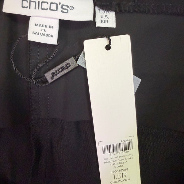 Chico’s Women’s Black Rayon Blend Slim Ankle Pants So Slimming 360 Pants 10R