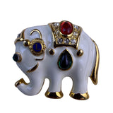 Lions Club Vintage Gold Tone Enamel Elephant Brooch With Rhinestones Details