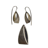 Loru Sterling Silver Modernist Pendant & Drop Earrings Set Abstract Mid Century