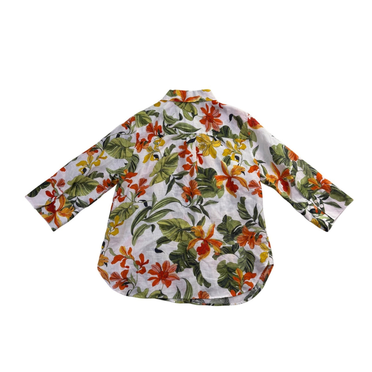 Chicos Womens White Multi Linen Button-Up Floral Shirt Vibrant Size 1 US 8