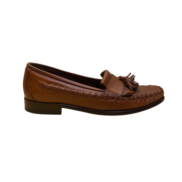 Cole Haan Men’s Brown Leather Slip-On Braided Trim Tassel Loafers Size 10