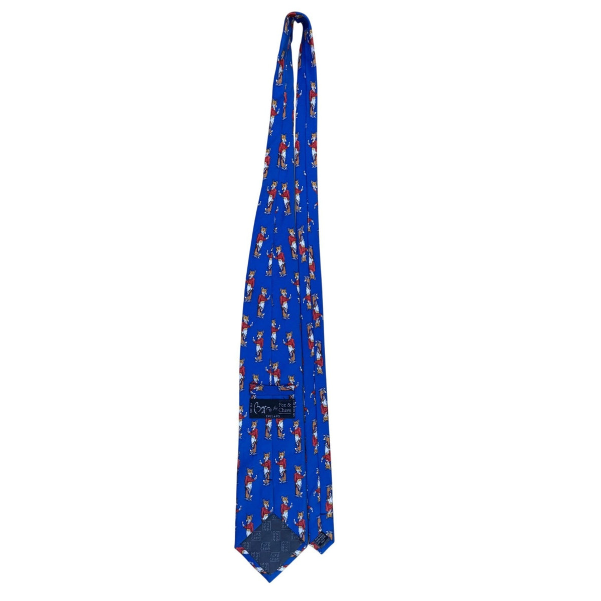 Fox & Chave Mens Blue 100% Silk Novelty Tie With Fox Hunt Pattern Hand Made