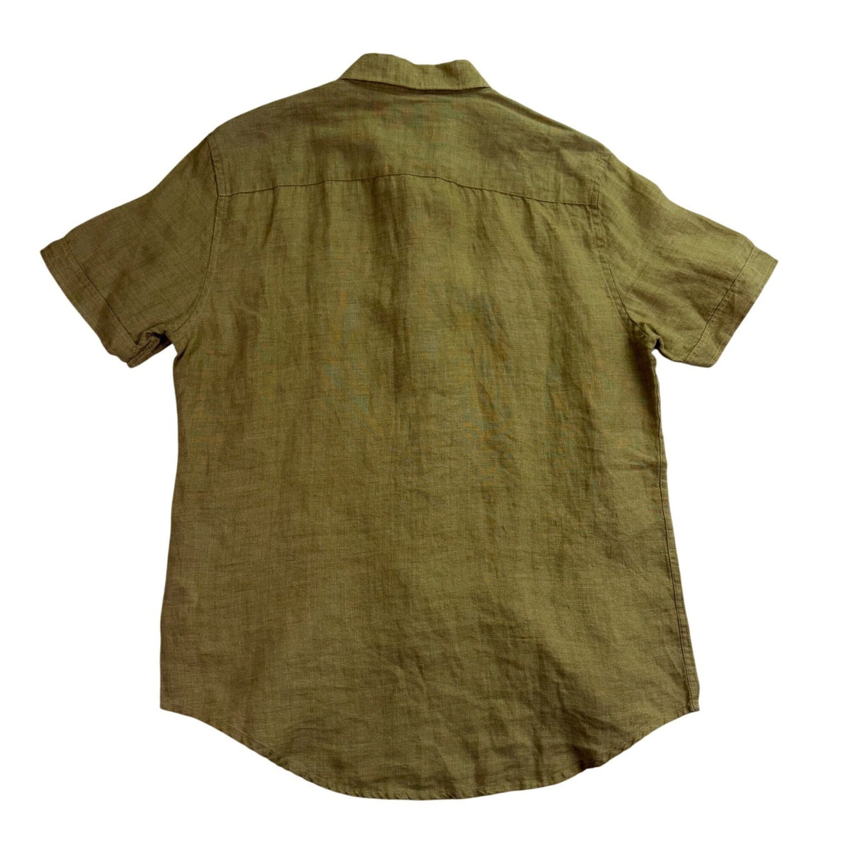 Stitch Note Mens Olive Linen Button-Up Shirt Short Sleeve Lightweight Sz S - New