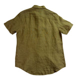 Stitch Note Mens Olive Linen Button-Up Shirt Short Sleeve Lightweight Sz S - New