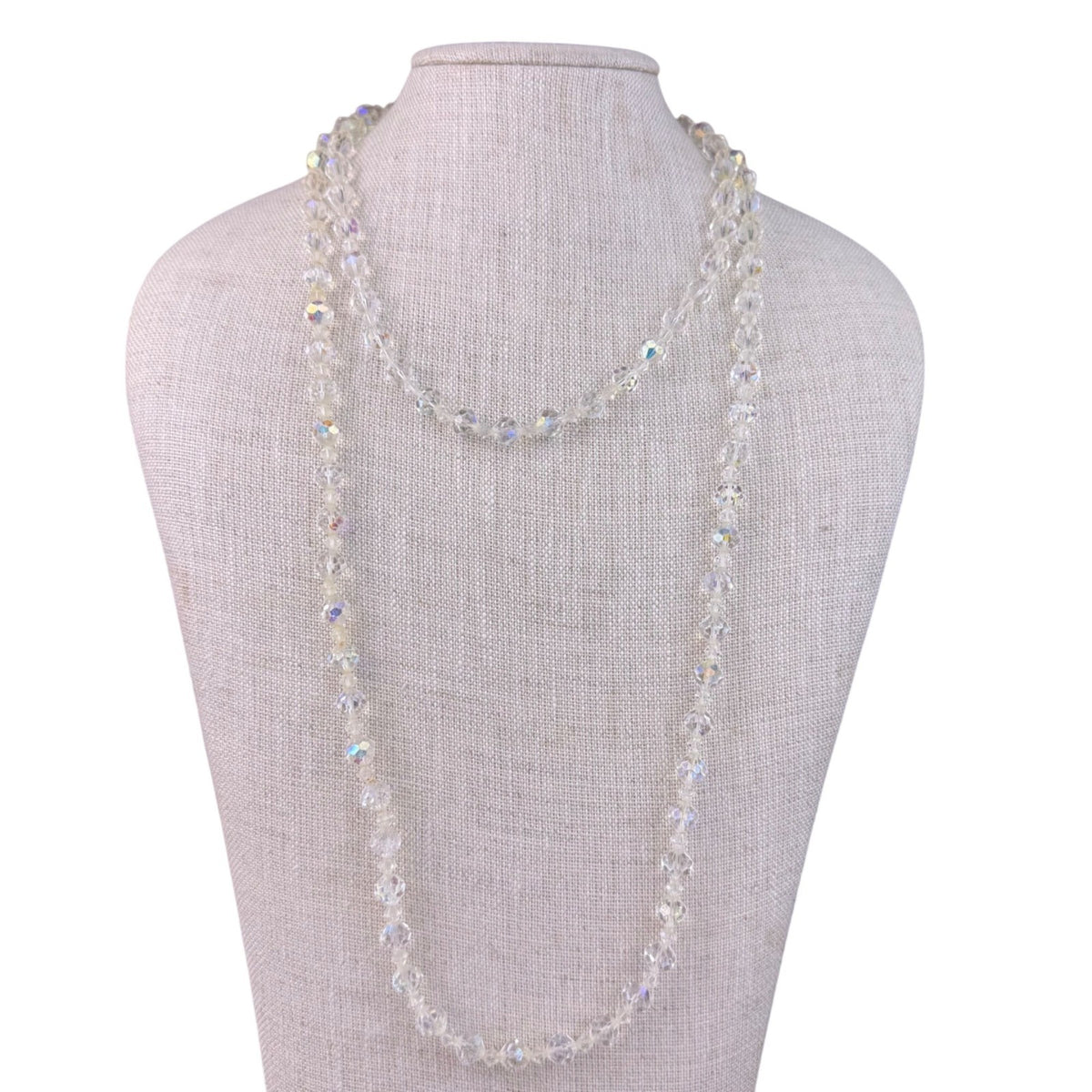 Vintage Womens Clear Crystal Necklace Faceted Beads Two-Strand