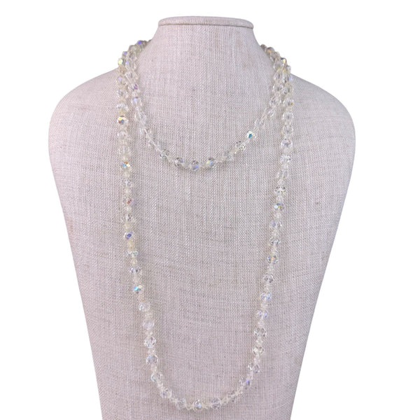 Vintage Womens Clear Crystal Necklace Faceted Beads Two-Strand