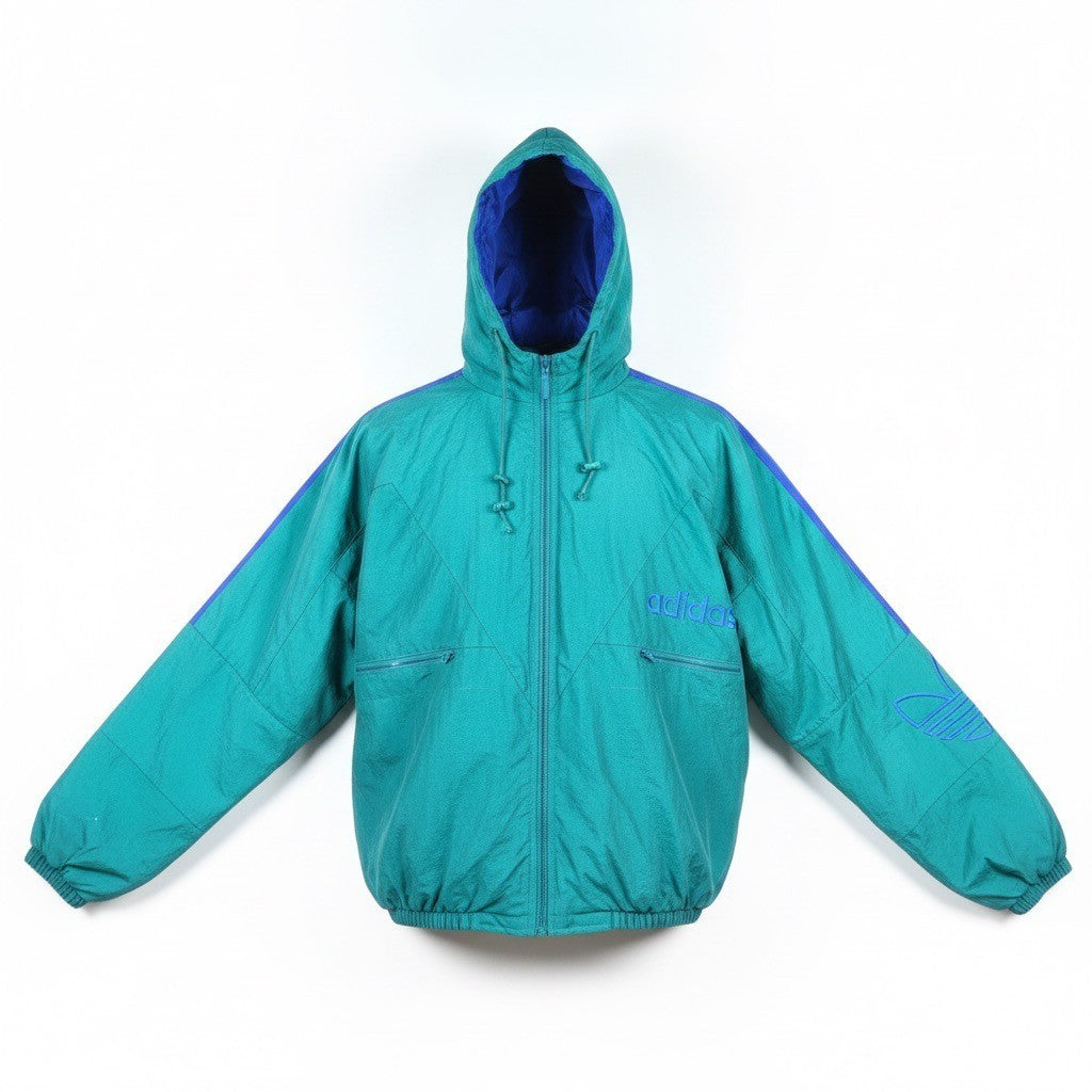 Vintage 90s Adidas Mens Teal Hooded Windbreaker Jacket Retro Sports  Sz M