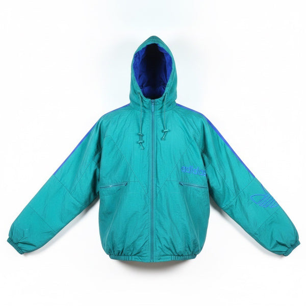Vintage 90s Adidas Mens Teal Hooded Windbreaker Jacket Retro Sports  Sz M