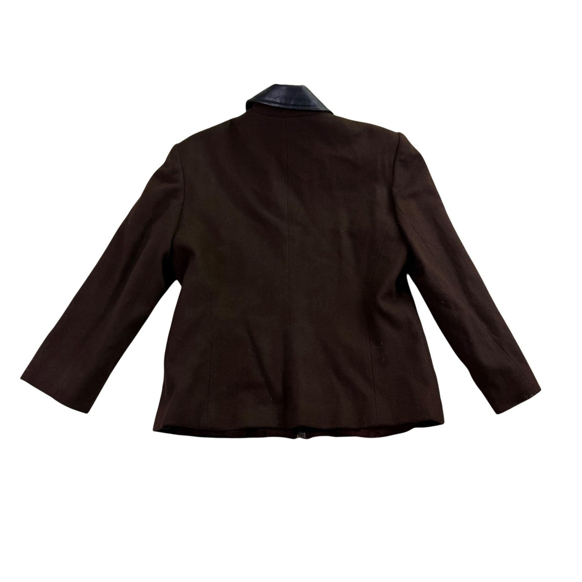 New Frontier Women’s Brown Wool Jacket Leather Trim Zip Front Vintage Size L 