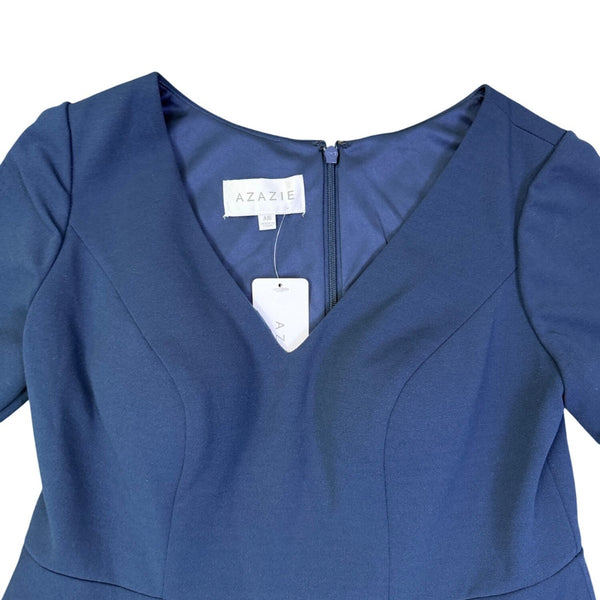 Azazie Womens Navy Midi Dress Stylish Fit & Flare 3/4 Sleeves  Sz- A16