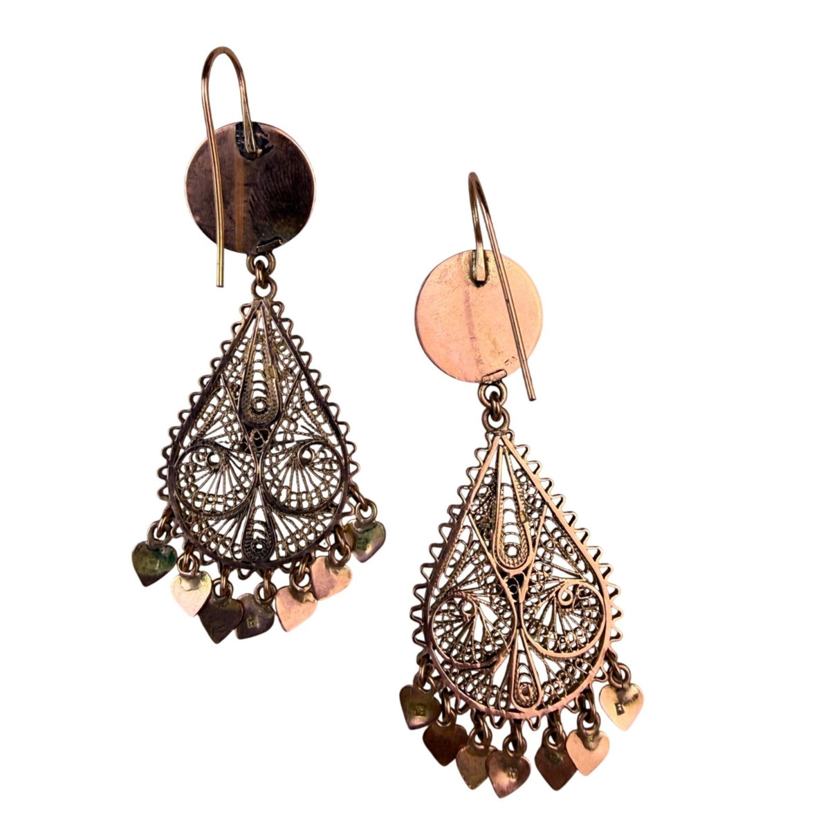 Vintage Ladies Gold Tone Filigree Dangle Earrings With Turquoise Accents