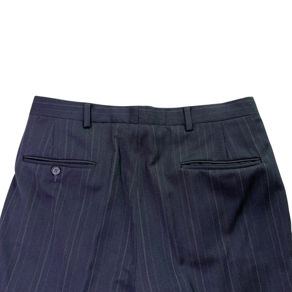 Christian Mens Navy Virgin Wool Pinstripe Suit Jacket & Pants Two Piece Set