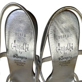 Amalfi By Rangoni Women’s Silver Leather T-Strap Sosta Heeled Sandals Size 7.5