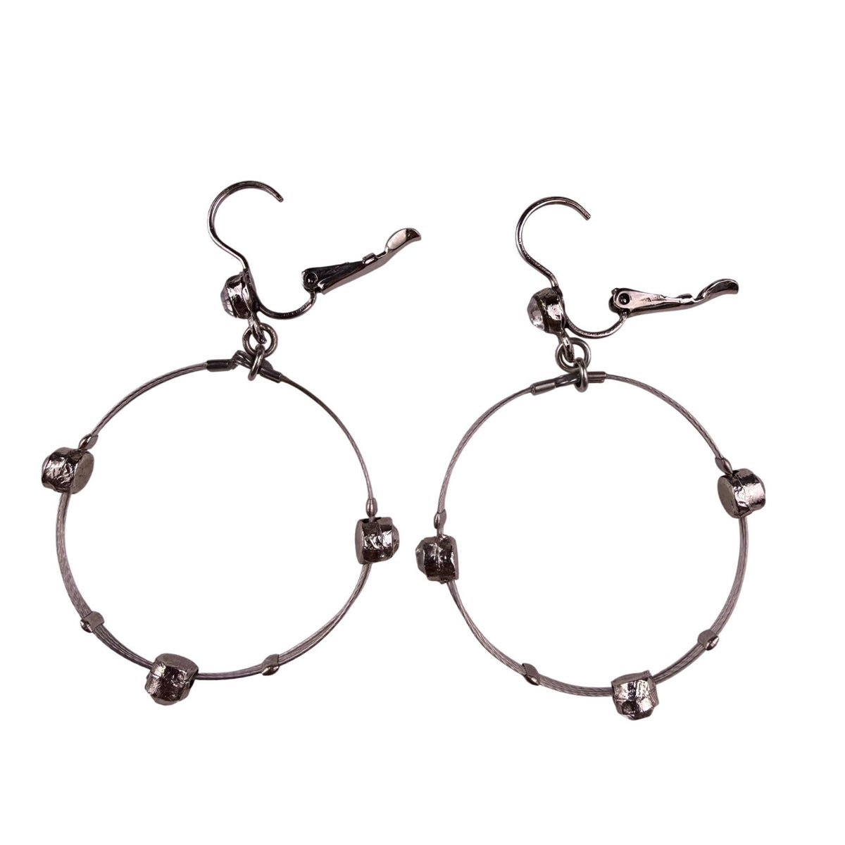 Silver Tone Womens Mixed Bead Hoop Earrings & Wire Bangle Bracelet Set