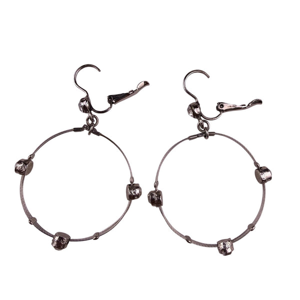 Silver Tone Womens Mixed Bead Hoop Earrings & Wire Bangle Bracelet Set