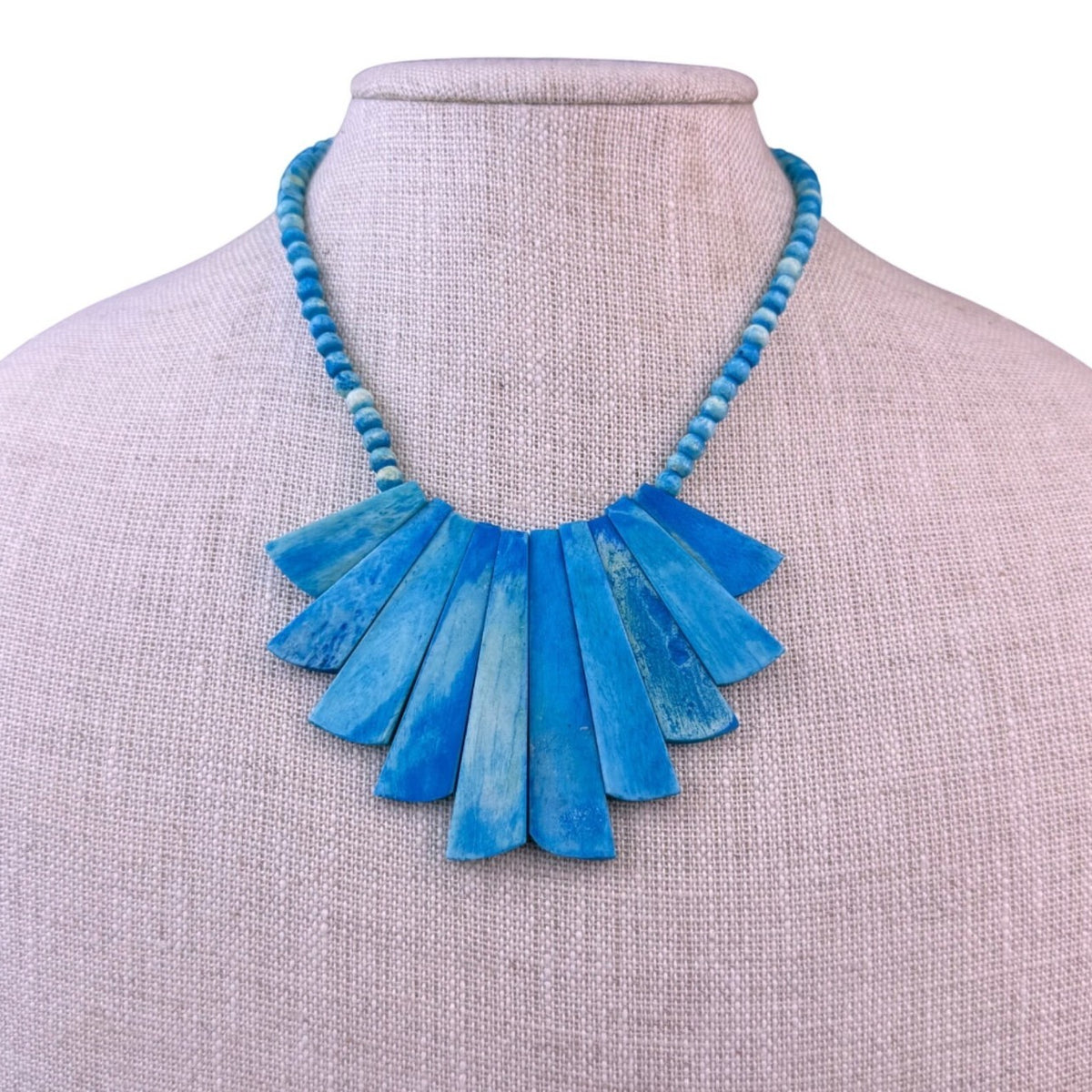 Turquoise Dyed Bone Bib Necklace Blue Beaded Statement Jewelry