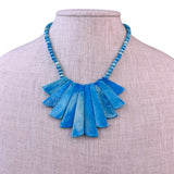Turquoise Dyed Bone Bib Necklace Blue Beaded Statement Jewelry