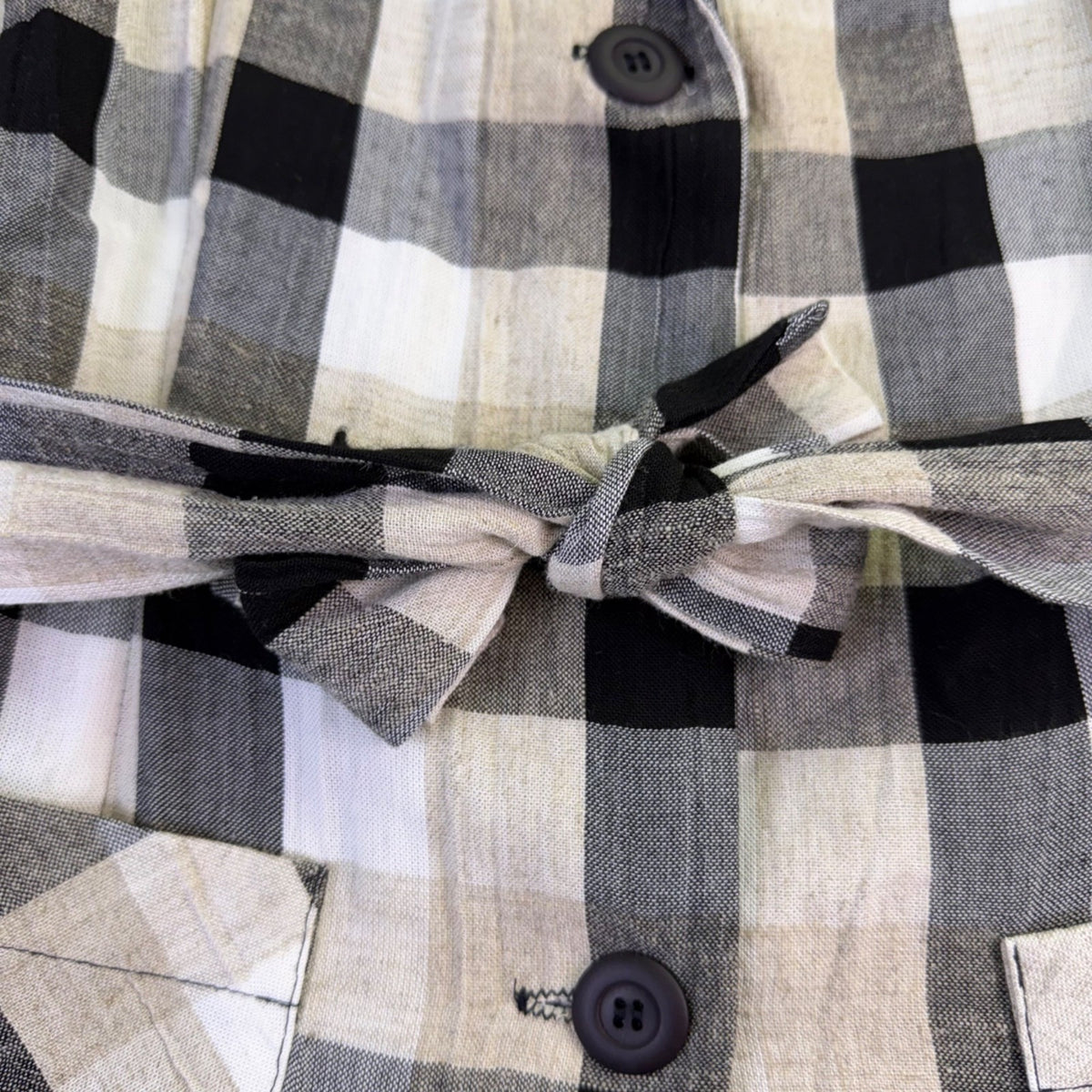 Ellen Ashley Womens Beige/Black Plaid Blazer Jacket Tie Waist Size M
