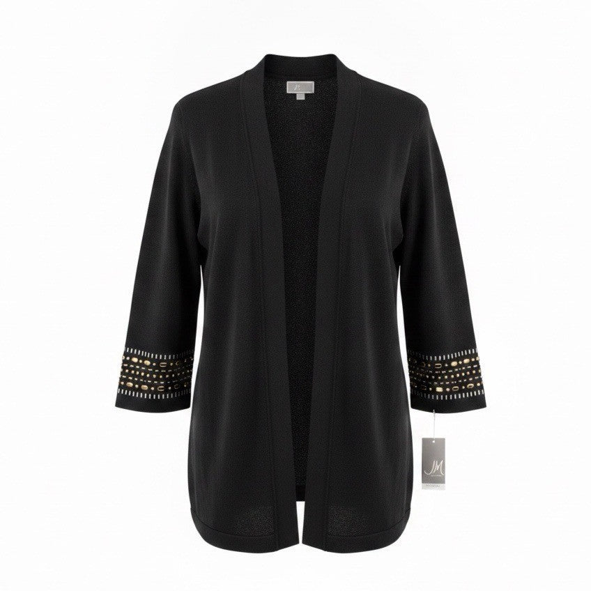 JM Collection Womens Black Beaded Cuff Open Front Cardigan Size L