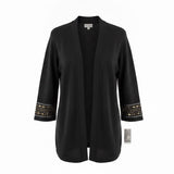 JM Collection Womens Black Beaded Cuff Open Front Cardigan Size L